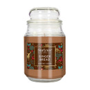 A glass jar candle labelled "Gingerbread" from Starlytes, featuring festive colourful patterns and a cosy, inviting scent.