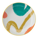 The inside of the bowl with a colourful abstract design on a white background.
