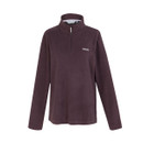 The front of a deep plum coloured quarter zip fleece.