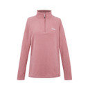 The front of a dusty pink quarter zip fleece.