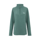 The front of a deep green quarter zip fleece.