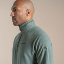 Side view of men’s Craghoppers green fleece with embroidered sleeve logo