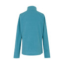 The back of a light blue half zip fleece.