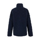 The back of a navy fluffy fleece with a diamond quilted design.