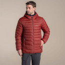 Men’s rust red Craghoppers packable puffer jacket with hood, lightweight and quilted for insulation