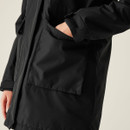 A close up view of the jacket's lower pocket.