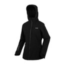 A side view of a black hooded jacket.