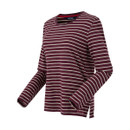 The side of a long sleeved, red striped top.