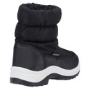 Children’s black snow boot from behind.