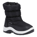 Children’s black snow boot with padded water-resistant upper and chunky white sole