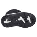 The sole of a children’s black snow boot