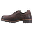 Brown leather dress shoe with thick sole, featuring a round toe and lace-up design. The shoe has a rugged yet polished appearance, suggesting durability.