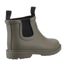 Children’s khaki Chelsea-style welly boot from behind.