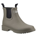 Cotswold Women's khaki ankle-length wellington boot with pull tabs and black elastic side panels, featuring a chunky tread sole.
