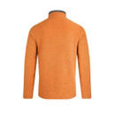 The back of an orange quarter zip fleece.