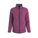 The front of a purple full zip fleece.