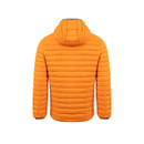 The back of an orange padded jacket.