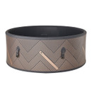 Empty MSpa Mono-Eco inflatable hot tub in Champagne Gold and Grey with geometric pattern, shown without water or cover.