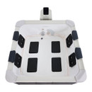 Bird’s eye view of the empty MSpa Oslo Plus 6 Person Hot Tub, showcasing six cushioned headrests, padded seating areas, and integrated hydro massage jets.