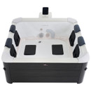 Top-down view of the empty MSpa Oslo Plus 6 Person Hot Tub, showing padded seating, massage jets, cushioned headrests, and the digital control panel.