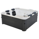 MSpa Oslo Plus 6 Person Hot Tub shown empty on a white background, highlighting the cushioned headrests, built-in hydro massage jets, and sleek carbon grey exterior.