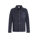 The front of a navy fleece shirt.