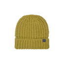 A yellow beanie hat with a small black Weird Fish logo.