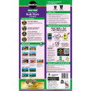 Miracle-Gro Peat Free Premium Bulb Fibre Compost packaging. Features benefits like fast root growth, 14 nutrients, and usage tips. Includes illustrations for outdoor and indoor planting, emphasizes environmental care, and highlights responsible sourcing. Contains safety and storage advice. Labels show the capacity and contact information.