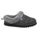 A side view of a charcoal grey slipper with a grey faux fur lining.