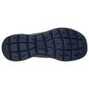 Bottom view of a navy blue Skechers Slip-ins trainer showing a flexible rubber sole.