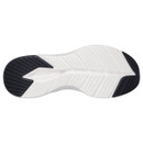 Bottom view of a Skechers Slip-ins trainer showing a white rubber sole with angled tread grooves and black grip sections at the heel and toe.