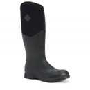 Side angled view of Muck Boots Women's Colt Ryder All-Conditions Riding Boot in black, featuring a tall neoprene and rubber construction with a smooth, durable finish.