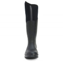 Front of a Muck Boots Women's Colt Ryder All-Conditions Riding Boot in black, highlighting tall shaft and contoured rubber and neoprene construction.