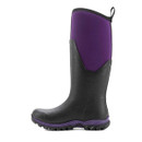 Opposite side view of the Muck Boots Women's Arctic Sport Tall II Wellington Boot in black and acai, showing the curved neoprene upper, pull tab, and grippy sole. Opposite side view of the Muck Boots Women's Arctic Sport Tall II Wellington Boot in black and acai, showing the curved neoprene upper, pull tab, and grippy sole.