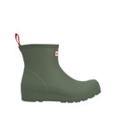A side view of a lichen green coloured short Hunter wellington boot.