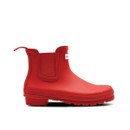 A side view of a bright red Chelsea boot Hunter wellington.