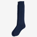 Dark navy knee-high sock pair on a plain white background. The socks are neatly aligned, showing their smooth texture and subtle ribbed top.