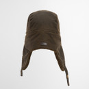 Insulated winter hat with ear flaps and buckle strap. The exterior is smooth with a soft, fuzzy lining, conveying warmth and practicality.