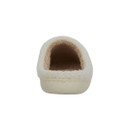 Rear view of a cream mule slipper with a fluffy sherpa-style texture and open back, showing the soft, cosy inner lining and cushioned sole.