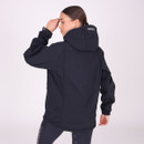 A rear view of a woman wearing a Shires Aubrion softshell react coat