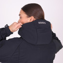 A rear close up view of the hood on a Shires Aubrion softshell react coat