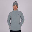A front view of a woman wearing a sage Shires Aubrion half zip fleece