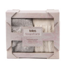 Boxed set of Totes Toasties cashmere blend ankle socks, featuring two pairs in grey and cream, displayed in pastel packaging.