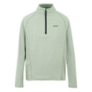 Light green, long-sleeve pullover with quarter-zip design and a small black logo on the chest. It features a high collar, conveying a casual and cosy feel.