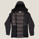 Interior view of the Stoney Creek Women’s Thermotough Jacket in black, showing quilted insulation, inner storage pockets, and adjustable hood lining.