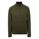 Front product view of the Yonder II men's half-zip fleece in Olive Night. A technical mid-layer with a subtle striped texture designed for hiking, climbing, and layering.