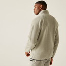 Rear angle view of a man wearing the Abbey Stone fleece jacket, showcasing the plain back design and comfortable high-collar fit.