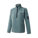 Angled flat lay view of the Element Grey fleece, highlighting the structured fit, raised collar, and minimalist design with black zipper accents.