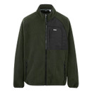 Product shot of the Regatta FRANKIE borg fleece jacket in dark khaki with contrast black chest panel, displayed on plain white background.