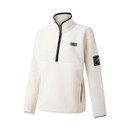 Angled product shot of the fleece showing the chest logo, arm badge, and soft, textured fleece fabric.